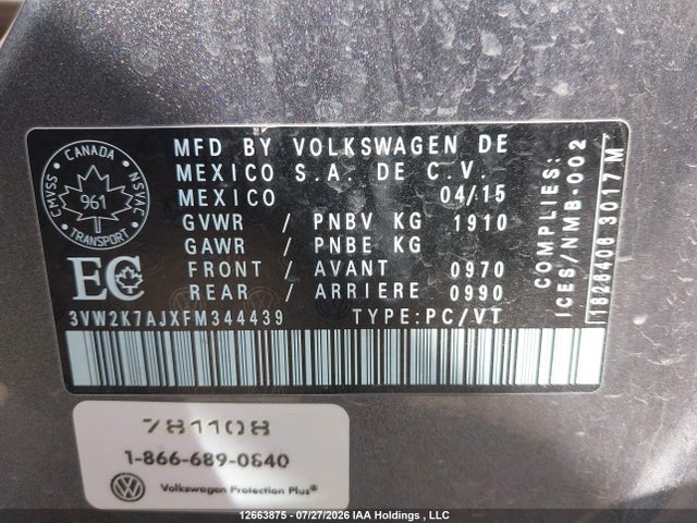 3VW2K7AJXFM344439 Volkswagen JETTA S