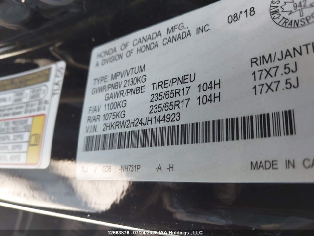 Aukcja sprzedaży 2018 Honda Cr-v Lx, vin: 2HKRW2H24JH144923, numer aukcji: 12663876