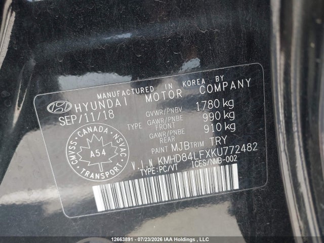 Продаж на аукціоні авто 2019 Hyundai Elantra Preferred, vin: KMHD84LFXKU772482, номер лоту: 12663891