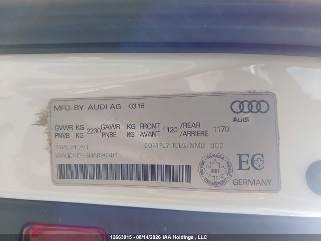 12663915 :رقم المزاد ، WAUCNCF50JA096384 vin ، 2018 Audi A5 2.0t Technik مزاد بيع