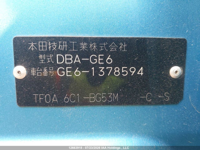 Auction sale of the 2010 Honda Fit, vin: GE61378594, lot number: 12663918