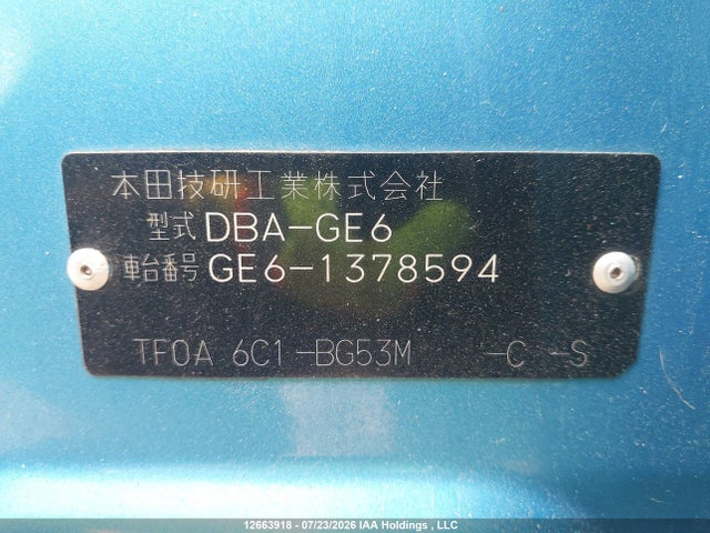 Auction sale of the 2010 Honda Fit, vin: GE61378594, lot number: 12663918