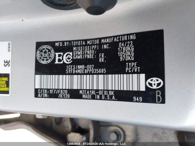 Toyota Corolla 2023 5YFB4MDE8PP035685 Image 9