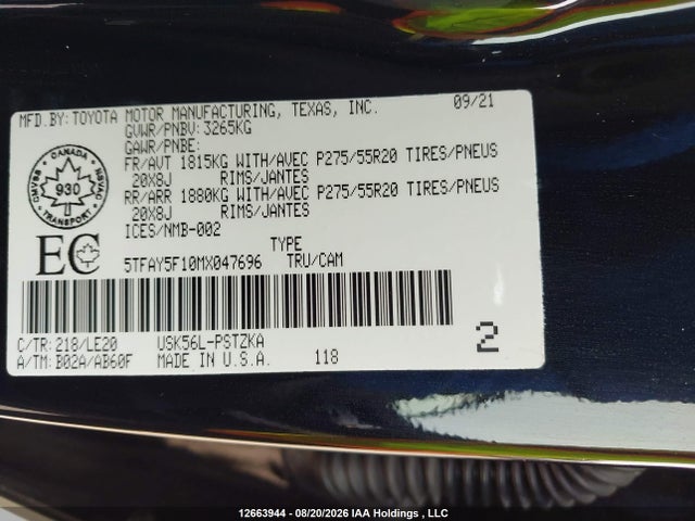 5TFAY5F10MX047696 Toyota Tundra Platinum