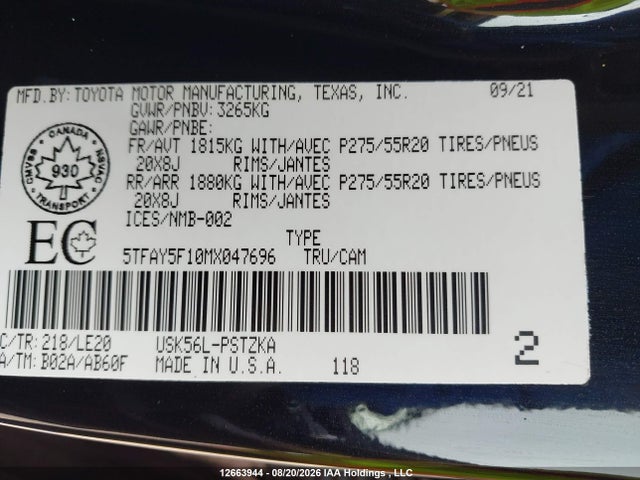 5TFAY5F10MX047696 Toyota Tundra Platinum