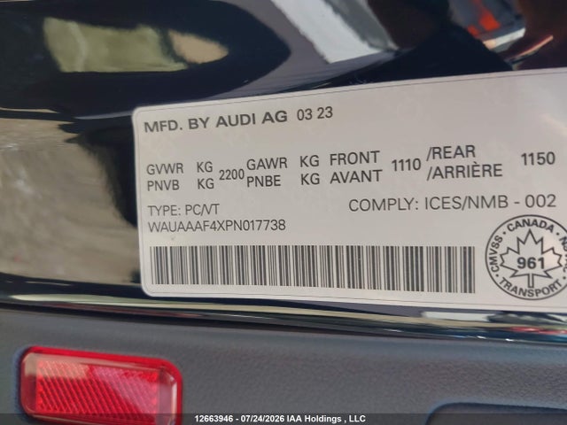 2023 Audi A4 45 Komfort მანქანა იყიდება აუქციონზე, vin: WAUAAAF4XPN017738, აუქციონის ნომერი: 12663946