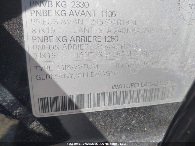 12663949 :رقم المزاد ، WA1UFCFL4DA212512 vin ، 2013 Audi A4 Allroad 2.0t Premium مزاد بيع