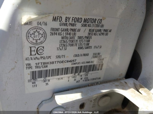 Aukcja sprzedaży 2016 Ford F-350 Xlt, vin: 1FT8W3BT7GEC64257, numer aukcji: 12663964