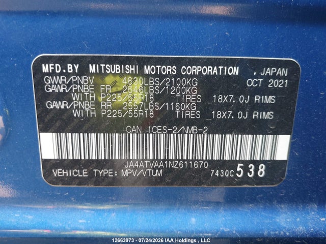 JA4ATVAA1NZ611670 Mitsubishi Eclipse Cross Gt/se/sel