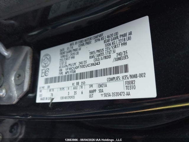 Ford ESCAPE S 2014 1FMCU0F70EUC39243 Image 9