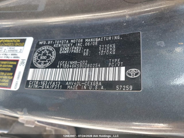 12663987 :رقم المزاد ، 4T1BB46K59U080254 vin ، 2009 Toyota Camry Hybrid مزاد بيع