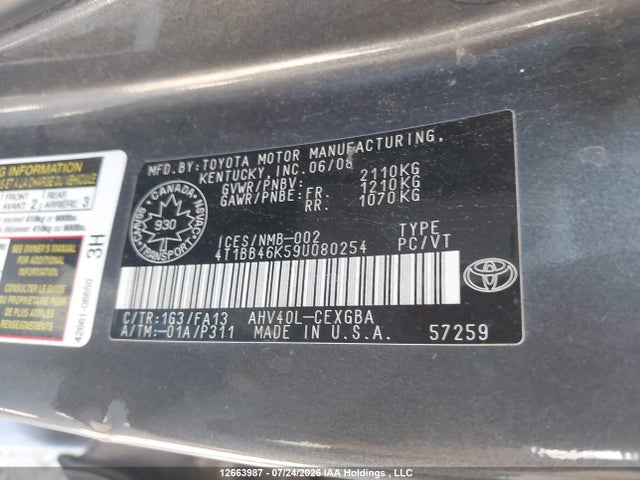 12663987 :رقم المزاد ، 4T1BB46K59U080254 vin ، 2009 Toyota Camry Hybrid مزاد بيع