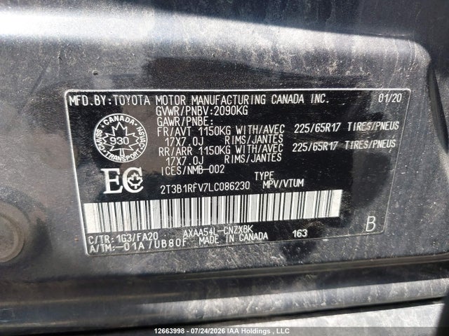 2T3B1RFV7LC086230 Toyota RAV4 LE