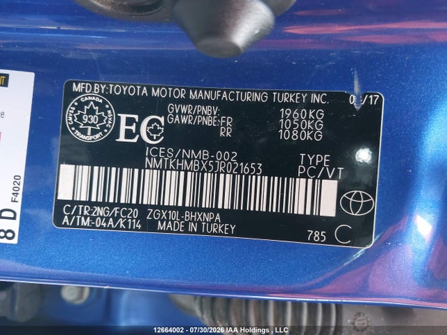 Aukcja sprzedaży 2018 Toyota C-hr Xle, vin: NMTKHMBX5JR021653, numer aukcji: 12664002