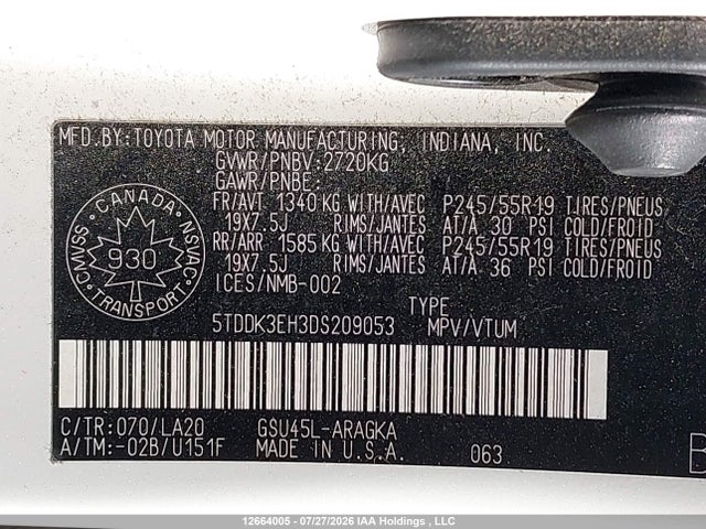 Продаж на аукціоні авто 2013 Toyota Highlander Limited, vin: 5TDDK3EH3DS209053, номер лоту: 12664005