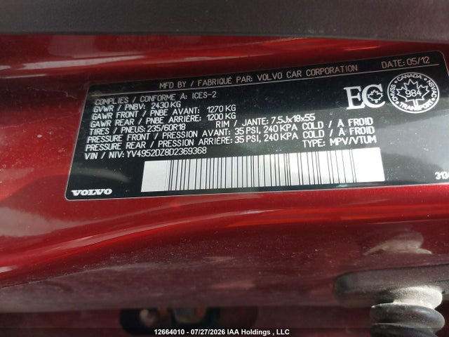 Продажа на аукционе авто 2013 Volvo Xc60, vin: YV4952DZ8D2369368, номер лота: 12664010