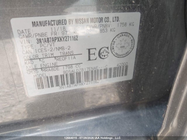 Aukcja sprzedaży 2019 Nissan Sentra S/sv/sr/sl, vin: 3N1AB7APXKY271162, numer aukcji: 12664015