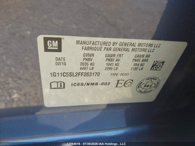 Chevrolet MALIBU 1LT 2015 1G11C5SL2FF263170 Image 9
