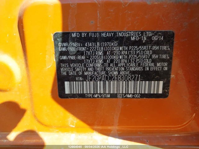 JF2GPACC2E8308271 Subaru Xv Crosstrek Sport Package