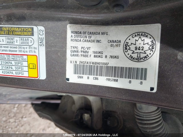 2011 Honda Civic Dx-g მანქანა იყიდება აუქციონზე, vin: 2HGFA1F46BH010507, აუქციონის ნომერი: 12664079