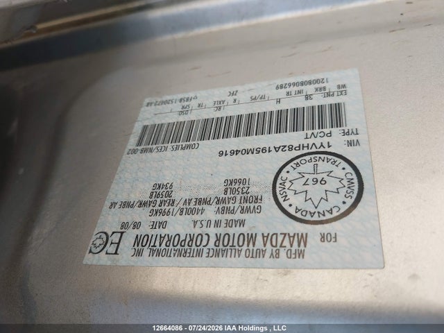 Aukcja sprzedaży 2009 Mazda 6 I, vin: 1YVHP82A195M04616, numer aukcji: 12664086