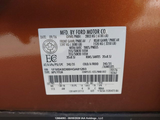 Продажа на аукционе авто 2017 Ford Explorer Xlt, vin: 1FM5K8D88HGA81293, номер лота: 12664093