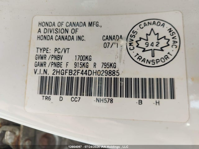 Продажа на аукционе авто 2013 Honda Civic Lx, vin: 2HGFB2F44DH029885, номер лота: 12664097