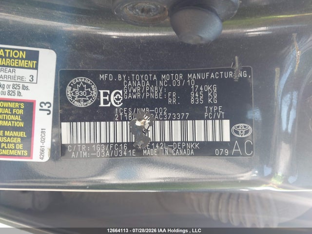 Aukcja sprzedaży 2010 Toyota Corolla S/le/xle, vin: 2T1BU4EE2AC373377, numer aukcji: 12664113