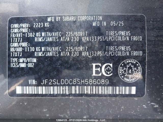 Aukcja sprzedaży 2025 Subaru Forester, vin: JF2SLDDC8SH586089, numer aukcji: 12664123