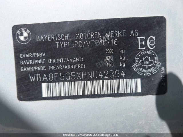 2017 Bmw 320i Xdrive მანქანა იყიდება აუქციონზე, vin: WBA8E5G5XHNU42394, აუქციონის ნომერი: 12664143