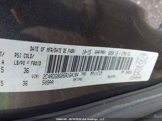 Продажа на аукционе авто 2016 Dodge Grand Caravan, vin: 2C4RDGBG0GR164184, номер лота: 12664149