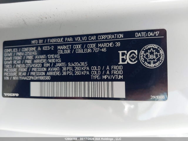 Aukcja sprzedaży 2017 Volvo Xc90 T6 Momentum, vin: YV4A22PK0H1186580, numer aukcji: 12664166