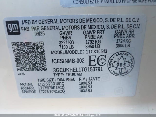 3GCUKHEL1TG153791 Chevrolet Silverado 1500 4wd Zr2