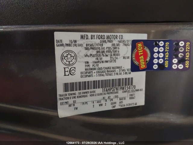 12664173 :رقم المزاد ، 1FAHP37N19W154170 vin ، 2009 Ford Focus Sel مزاد بيع