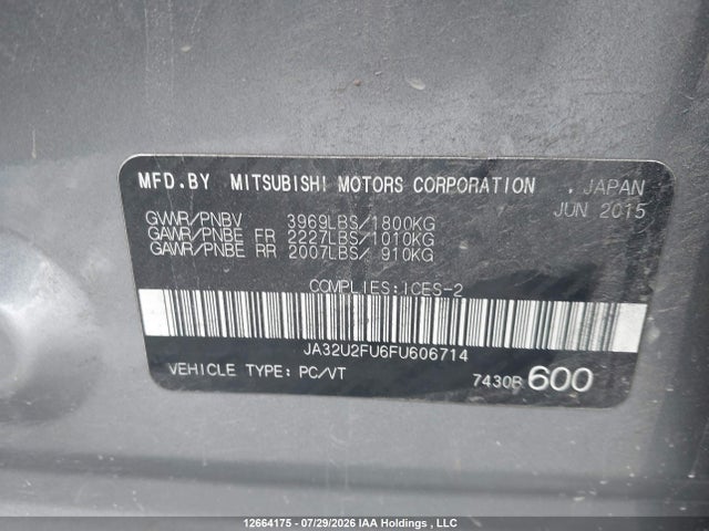 Продаж на аукціоні авто 2015 Mitsubishi Lancer Es, vin: JA32U2FU6FU606714, номер лоту: 12664175