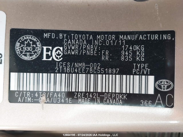 Продажа на аукционе авто 2011 Toyota Corolla, vin: 2T1BU4EE7BC551897, номер лота: 12664195