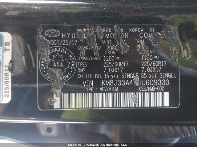 KM8J33A47JU609333 Hyundai Tucson Limited/sport And Eco/se