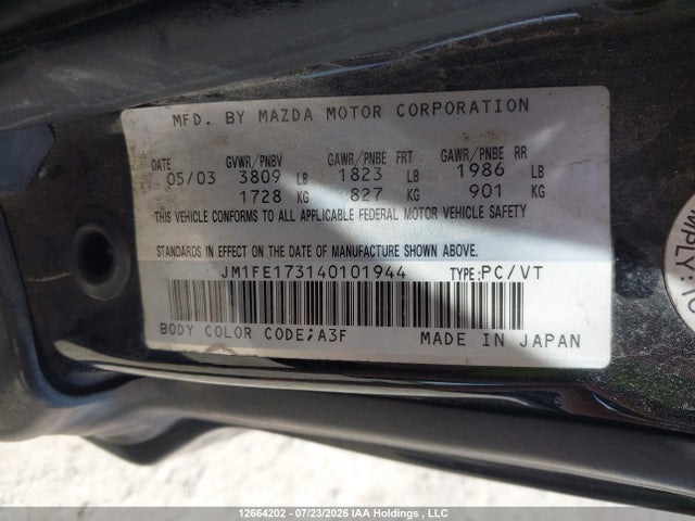 2004 Mazda Rx-8 Gs/gt მანქანა იყიდება აუქციონზე, vin: JM1FE173140101944, აუქციონის ნომერი: 12664202