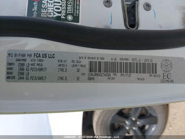 Продажа на аукционе авто 2016 Jeep Patriot Sport/north, vin: 1C4NJRABXGD740360, номер лота: 12664207