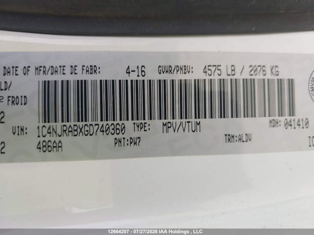 Продажа на аукционе авто 2016 Jeep Patriot Sport/north, vin: 1C4NJRABXGD740360, номер лота: 12664207