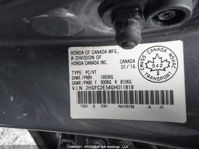 2016 Honda Civic Lx მანქანა იყიდება აუქციონზე, vin: 2HGFC2E54GH011818, აუქციონის ნომერი: 12664221