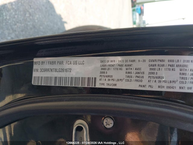 2020 Ram 1500 Classic Tradesman/express მანქანა იყიდება აუქციონზე, vin: 3C6RR7KT8LG261672, აუქციონის ნომერი: 12664225