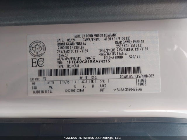 Ford Transit T-250 2024 1FTBR2C81RKA74315 Image 9