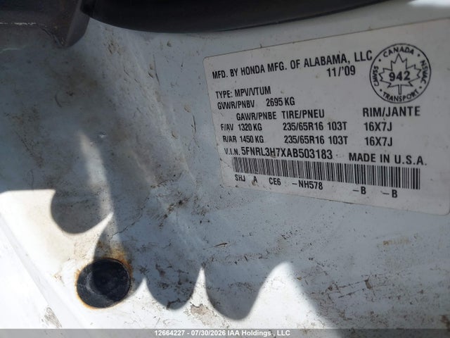 Продажа на аукционе авто 2010 Honda Odyssey Ex-l, vin: 5FNRL3H7XAB503183, номер лота: 12664227
