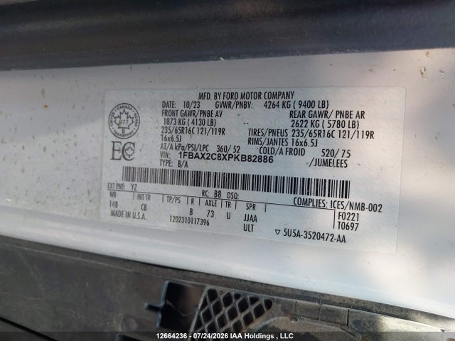 2023 Ford Transit-350 Passenger Xl/xlt მანქანა იყიდება აუქციონზე, vin: 1FBAX2C8XPKB82886, აუქციონის ნომერი: 12664236