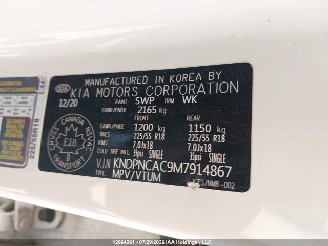 12664261 :رقم المزاد ، KNDPNCAC9M7914867 vin ، 2021 Kia Sportage Ex مزاد بيع