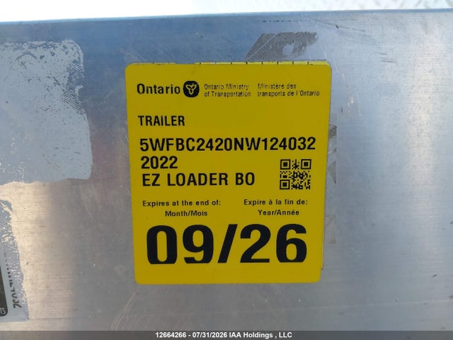 2022 Hauler Car Hauler მანქანა იყიდება აუქციონზე, vin: 5WFBC2420NW124032, აუქციონის ნომერი: 12664266