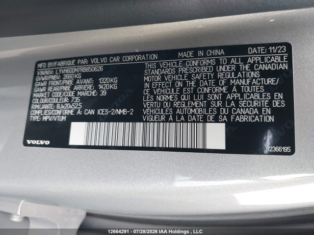 Aukcja sprzedaży 2024 Volvo Xc60 Ultimate, vin: LYVH60DM7RB850626, numer aukcji: 12664291