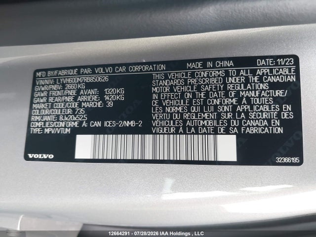 Aukcja sprzedaży 2024 Volvo Xc60 Ultimate, vin: LYVH60DM7RB850626, numer aukcji: 12664291