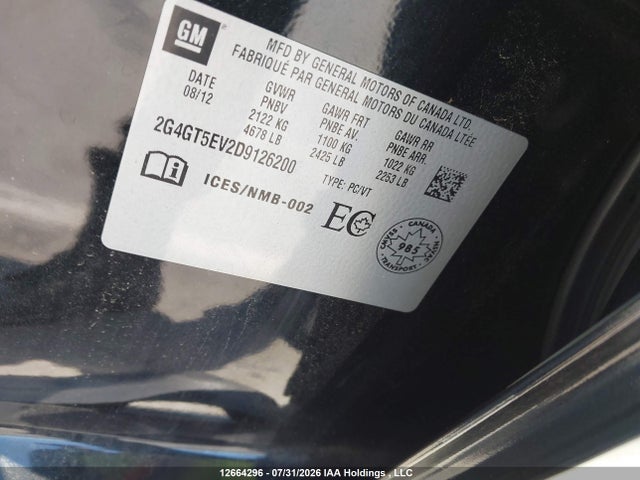 Продажа на аукционе авто 2013 Buick Regal Premium, vin: 2G4GT5EV2D9126200, номер лота: 12664296